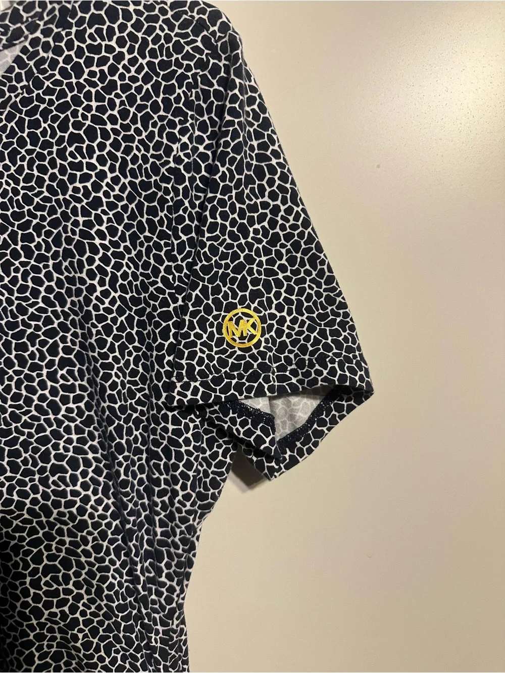 NWT Michael Kors Navy Blue Giraffe Print Ruched Side T-Shirt Dress Size M